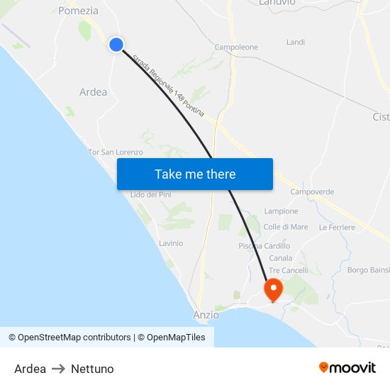 Ardea to Nettuno map