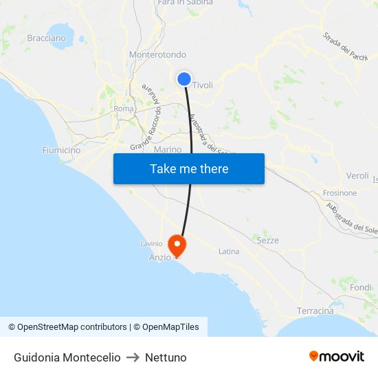 Guidonia Montecelio to Nettuno map