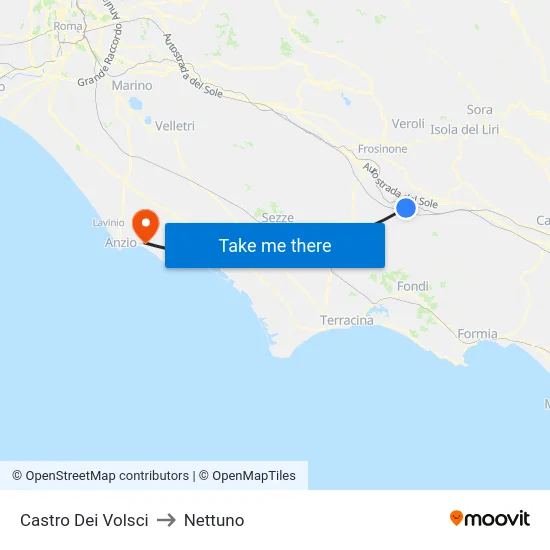 Castro Dei Volsci to Nettuno map