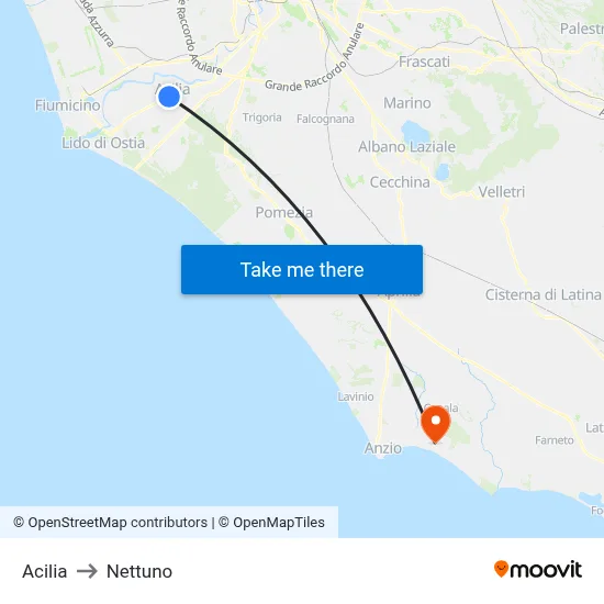 Acilia to Nettuno map