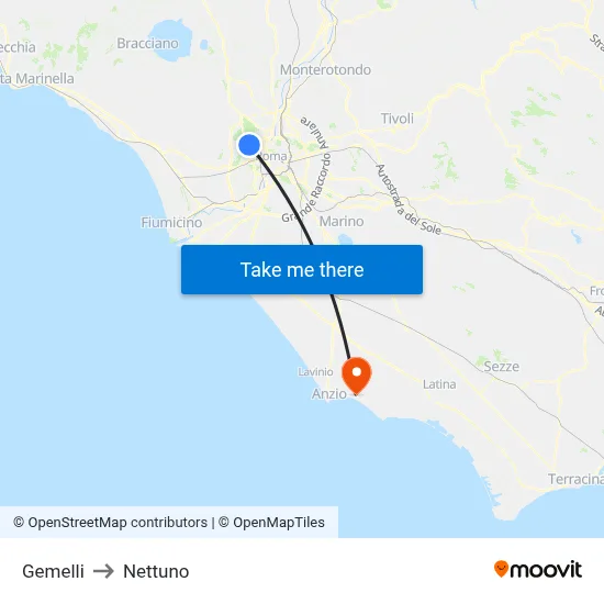 Gemelli to Nettuno map