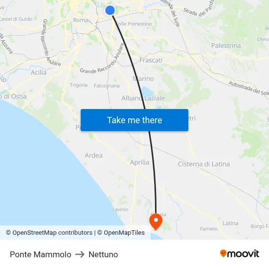 Ponte Mammolo to Nettuno map