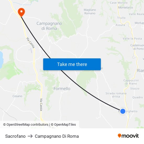 Sacrofano to Campagnano Di Roma map