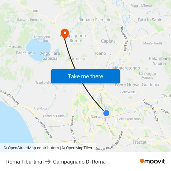 Roma Tiburtina to Campagnano Di Roma map