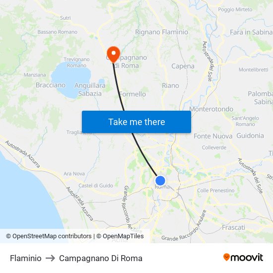 Flaminio to Campagnano Di Roma map