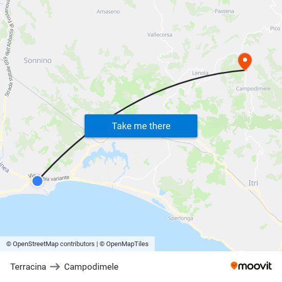 Terracina to Campodimele map