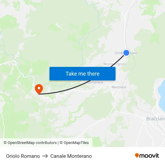 Oriolo Romano to Canale Monterano map