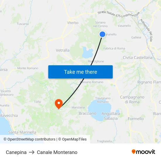 Canepina to Canale Monterano map