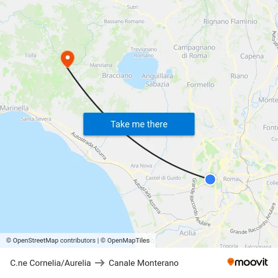 C.ne Cornelia/Aurelia to Canale Monterano map