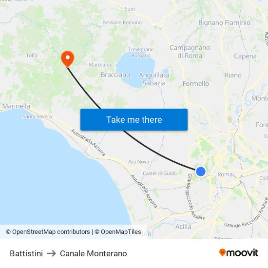 Battistini to Canale Monterano map