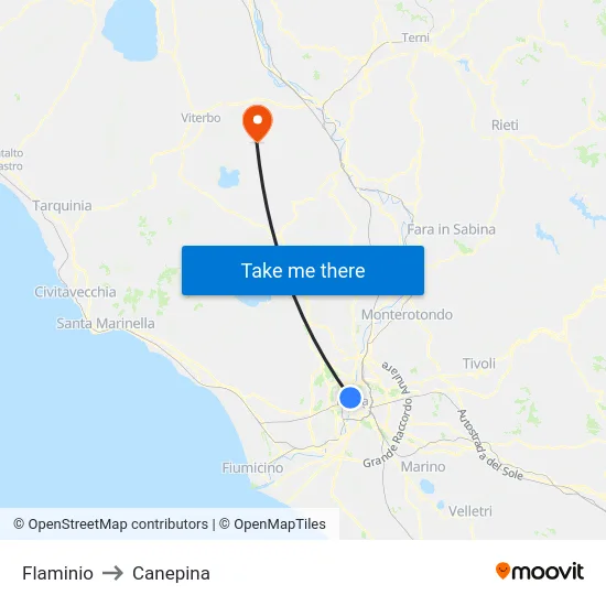 Flaminio to Canepina map
