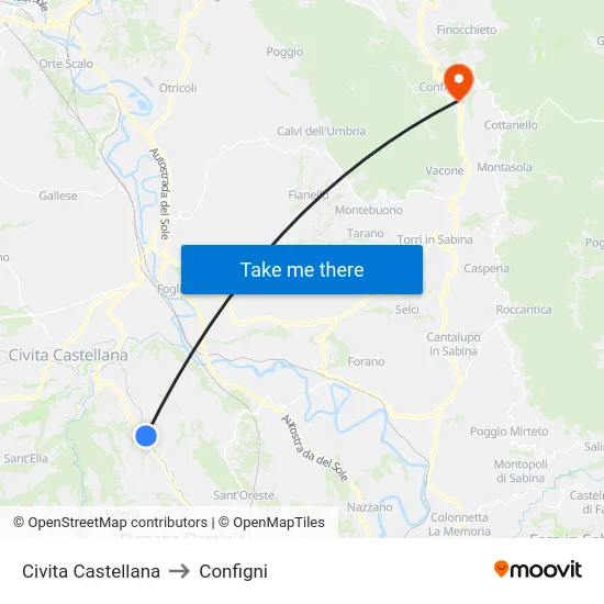 Civita Castellana to Configni map