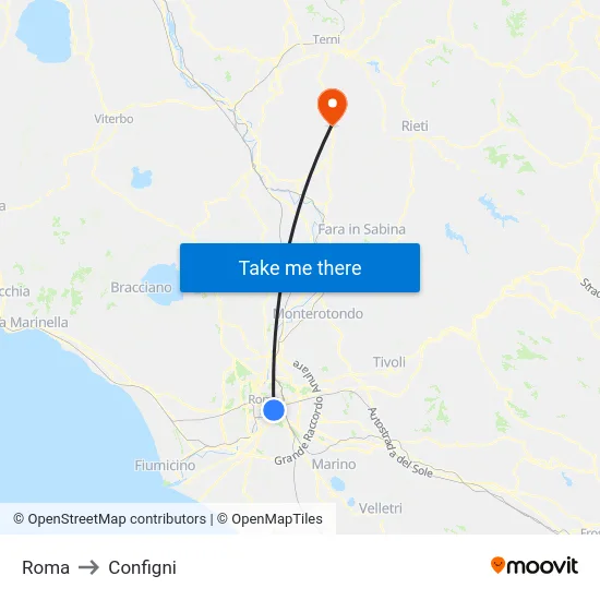 Roma to Configni map