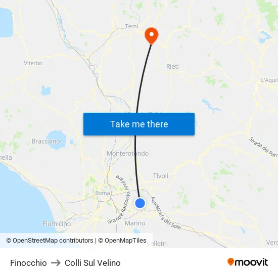 Finocchio to Colli Sul Velino map