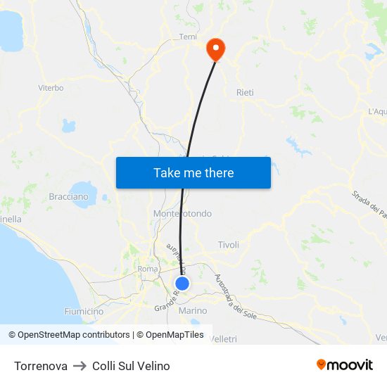 Torrenova to Colli Sul Velino map