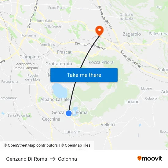 Genzano Di Roma to Colonna map