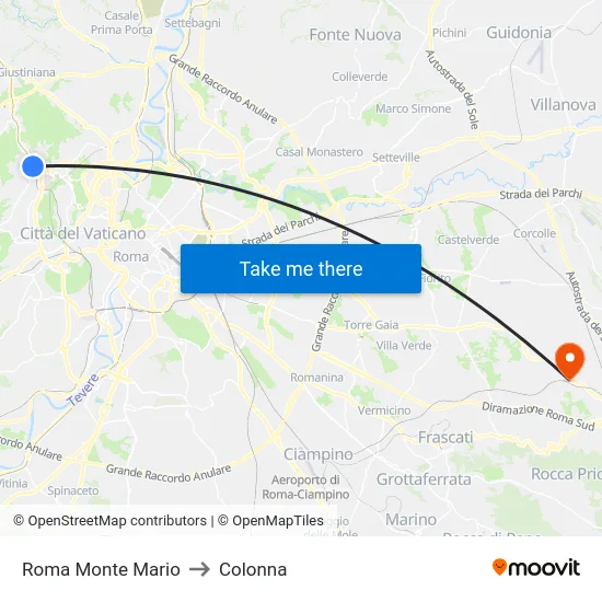 Roma Monte Mario to Colonna map