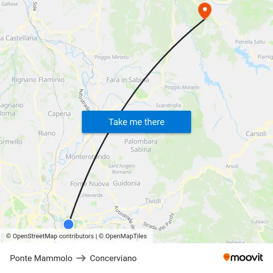 Ponte Mammolo to Concerviano map