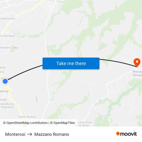 Monterosi to Mazzano Romano map