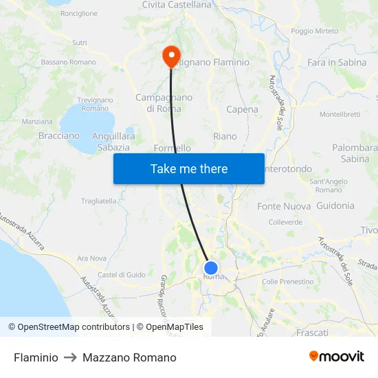 Flaminio to Mazzano Romano map