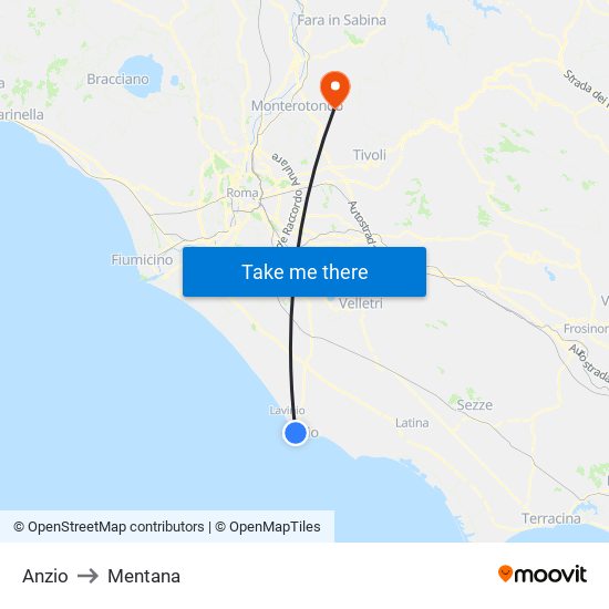 Anzio to Mentana map