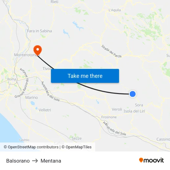 Balsorano to Mentana map