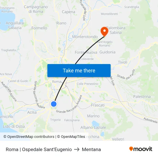 Roma | Sant'Eugenio Hospital to Mentana map