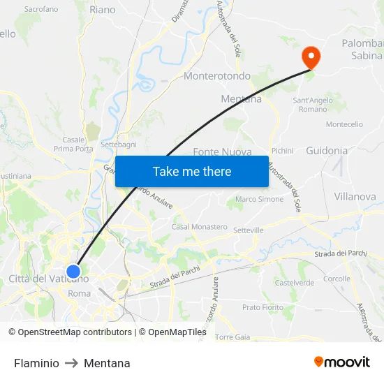 Flaminio to Mentana map