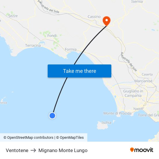 Ventotene to Mignano Monte Lungo map