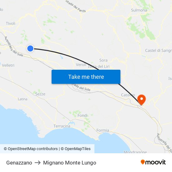 Genazzano to Mignano Monte Lungo map