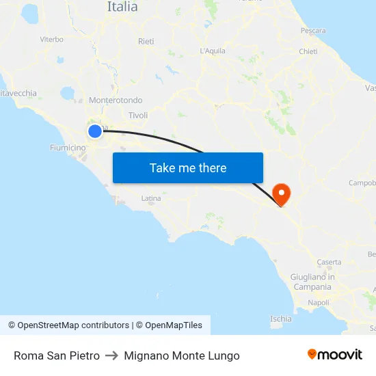 Roma San Pietro to Mignano Monte Lungo map
