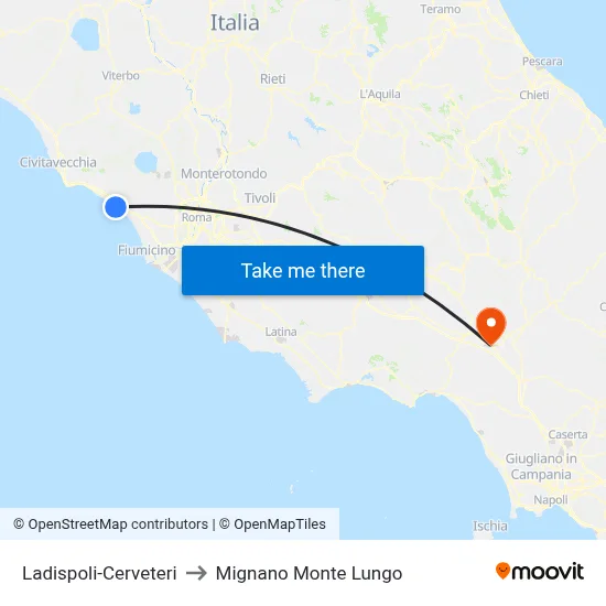 Ladispoli-Cerveteri to Mignano Monte Lungo map