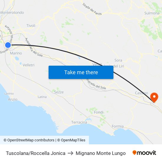 Tuscolana/Roccella Jonica to Mignano Monte Lungo map
