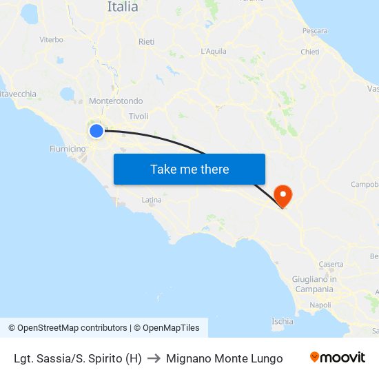 Lgt. Sassia/S. Spirito (H) to Mignano Monte Lungo map