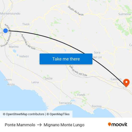 Ponte Mammolo to Mignano Monte Lungo map