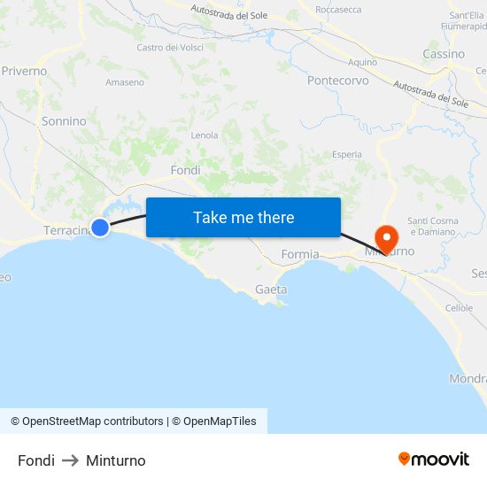 Fondi to Minturno map