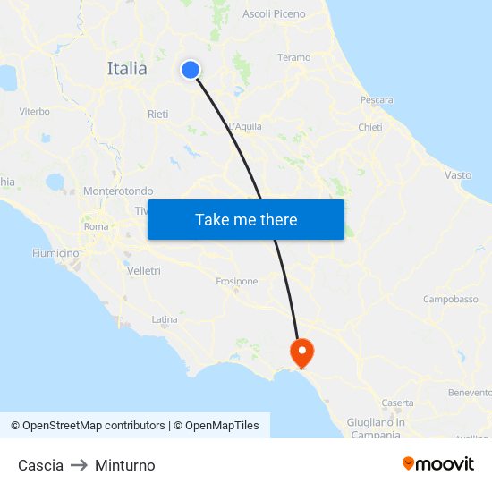 Cascia to Minturno map