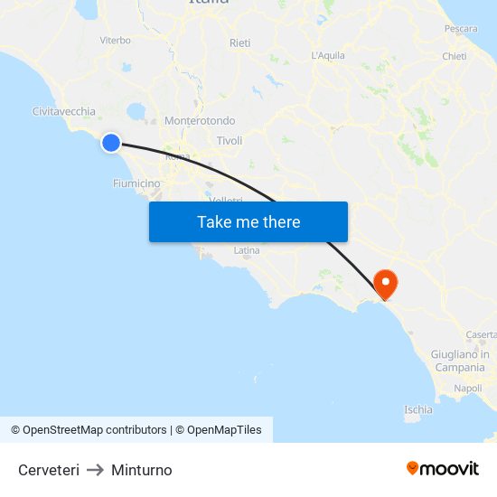 Cerveteri to Minturno map