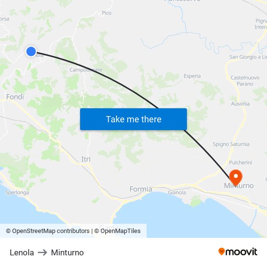 Lenola to Minturno map