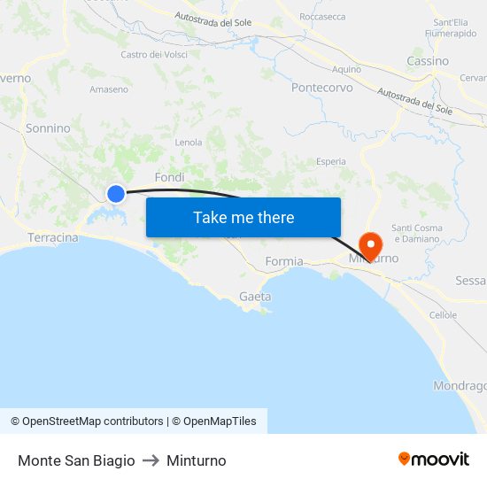 Monte San Biagio to Minturno map