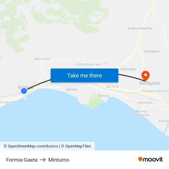 Formia-Gaeta to Minturno map