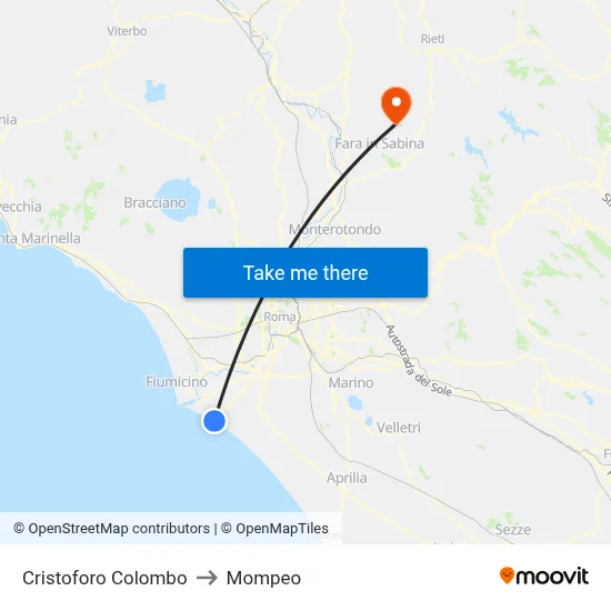Cristoforo Colombo to Mompeo map