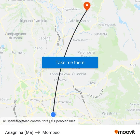 Anagnina Metro to Mompeo map