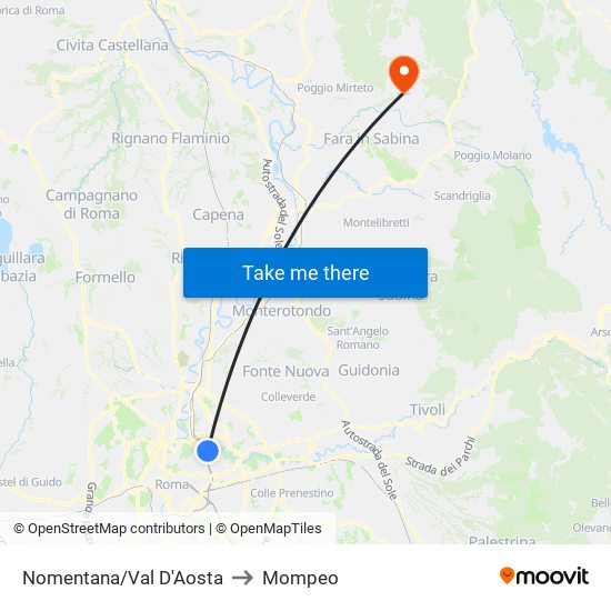 Nomentana/Val D'Aosta to Mompeo map