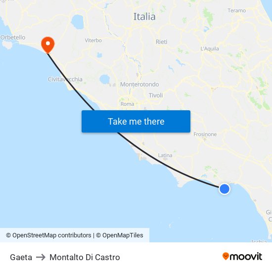 Gaeta to Montalto Di Castro map