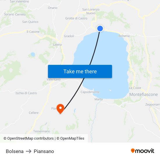 Bolsena to Piansano map