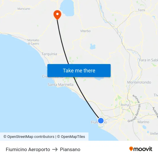 Fiumicino Aeroporto to Piansano map
