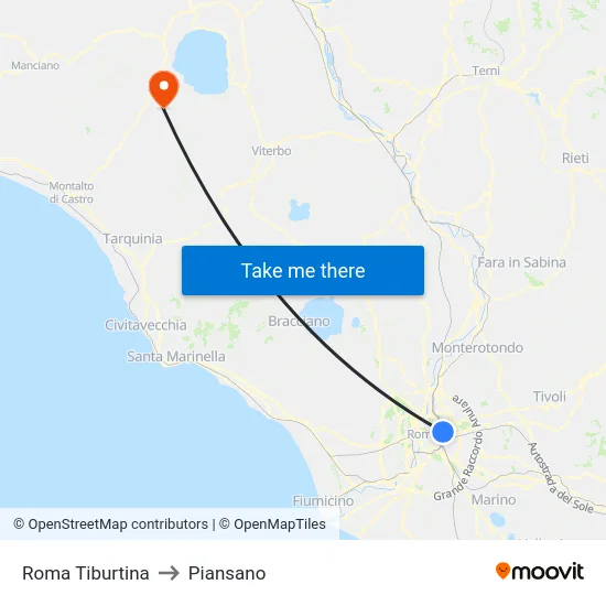 Roma Tiburtina to Piansano map