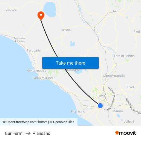 Eur Fermi to Piansano map