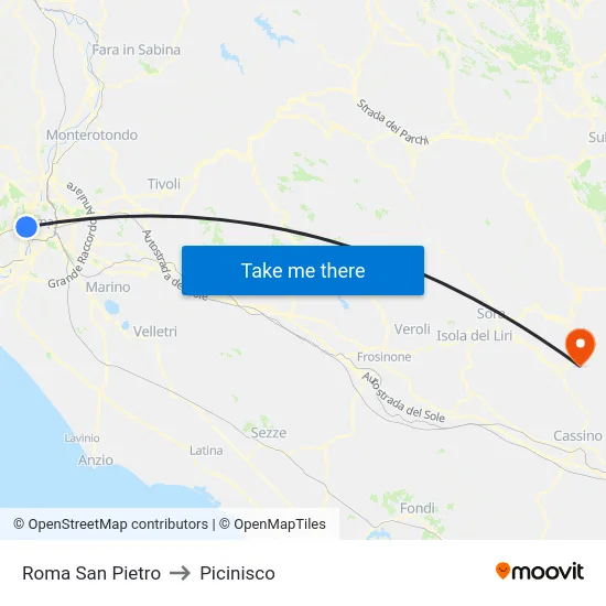 Roma San Pietro to Picinisco map